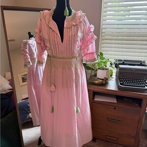 SOLD - Cynthia Rowley Daliah Tassel Cotton Dress - light pink & green